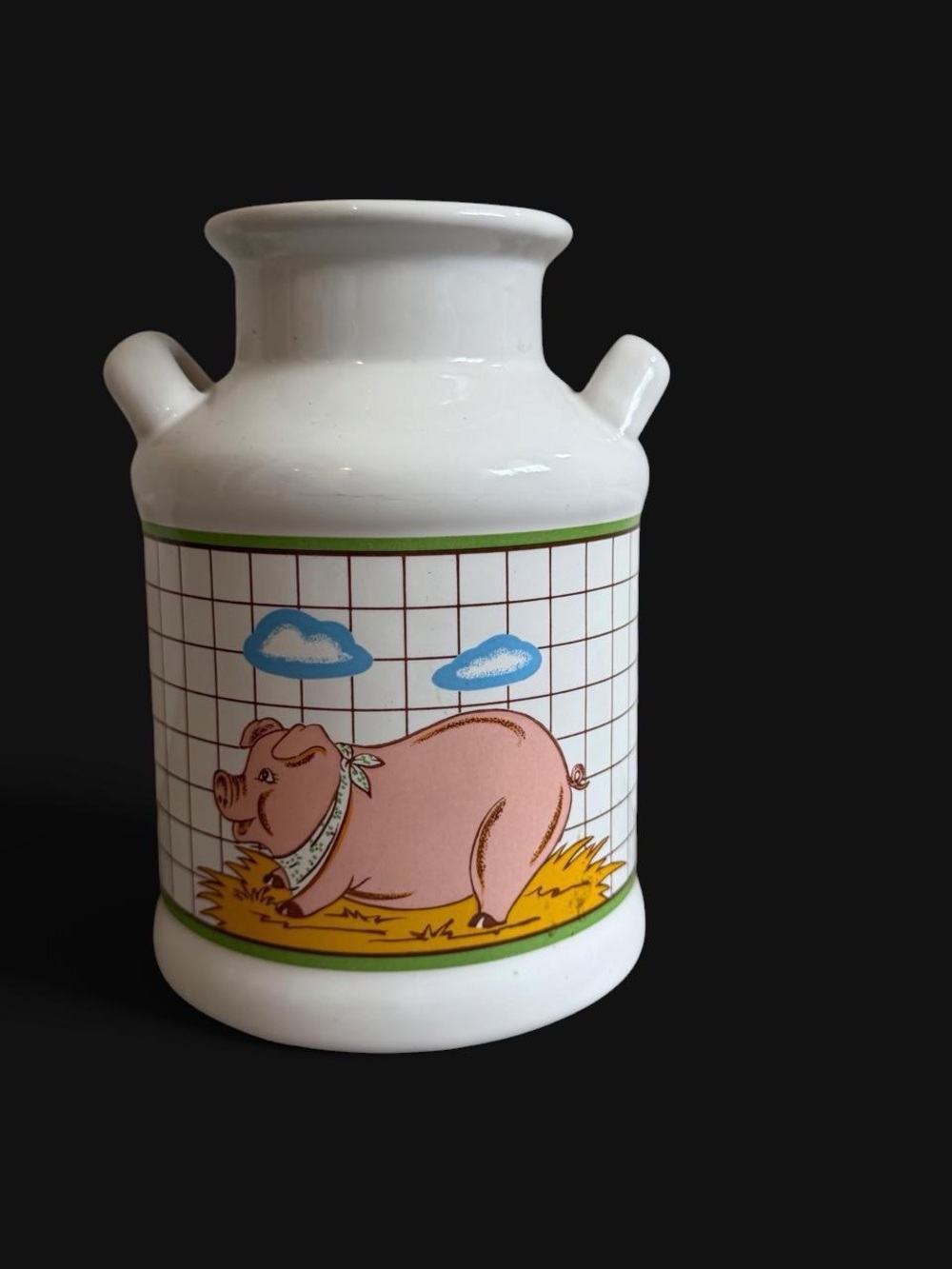 Vintage White Ceramic Farm Pig milk jug